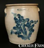4 Gal. COWDEN & WILCOX / HARRISBURG, PA Stoneware Crock w/ Tulip Decoration by Cowden & Wilcox, circa 1865, Stoneware, sold Mar 2014