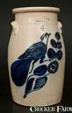 N.A. White & Son, N. A. WHITE & SON / UTICA, NY 4 Gal. Stoneware Churn w/ Bold Paddletail Bird Decoration, circa 1885, Stoneware