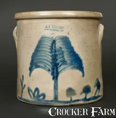A. K. Ballard, A. K. BALLARD / BURLINGTON, VT Stoneware Crock w/ Tree and Shrubs Decoration, circa 1870, Stoneware