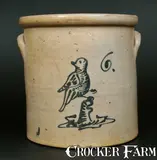C. W. Braun, 6 Gal. C. W. BRAUN / BUFFALO, NY Stoneware Crock w/ Elaborate Bird on Stump Decoration