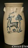 J. Burger Jr, J. BURGER JR. / ROCHESTER, NY Stoneware Churn with Deer and Tree Decoration, circa 1885, Stoneware