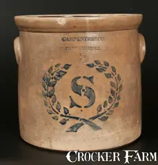 Carpenter & Co, CARPENTER & CO / PAWTUCKET, RI Stoneware Crock with Stenciled Wreath and "S", circa 1875, Stoneware
