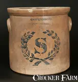 Carpenter & Co, CARPENTER & CO / PAWTUCKET, RI Stoneware Crock with Stenciled Wreath and "S", circa 1875, Stoneware