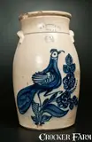 N.A. White & Son, 4 Gal. N. A. WHITE & SON / UTICA, NY Stoneware Churn w/ Elaborate Paddletail Bird Decoration, circa 1885, Stoneware