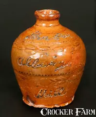 John Cox, Very Unusual Small English Redware Jug Inscribed "John Cox / Alburgh / Mill", 1850, Redware