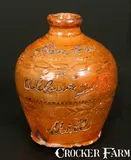 John Cox, Very Unusual Small English Redware Jug Inscribed "John Cox / Alburgh / Mill", 1850, Redware