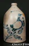 William Roberts, 3 Gal. W. ROBERTS / BINGHAMTON, NY Stoneware Jug with Large Bird Decoration, circa 1870, Stoneware