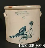NEW YORK STONEWARE CO. / FORT EDWARD, NY Stoneware Bird Crock by New York Stoneware Co., circa 1875, Stoneware, sold Mar 2014