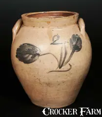 Bennett & Chollar, 2 Gal BENNETT & CHOLLAR / HOMER (New York) Ovoid Stoneware Crock with Floral Decoration, circa 1832-1836, Stoneware