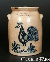 C. W. Braun, Exceptional C. W. BRAUN / BUFFALO, NY Stoneware Crock with Rooster Decoration, circa 1870, Stoneware