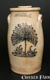 C. W. Braun, Unusual C. W. BRAUN / BUFFALO, NY Stoneware Churn with Elaborate Tree Decoration