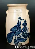 N.A. White & Son, Exceptional N. A. WHITE & SON / UTICA, NY Stoneware Churn with Elaborate Paddletail Bird Decoration, circa 1885, Stoneware
