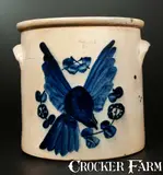 N.A. White & Son, Rare N. A. WHITE & SON / UTICA, NY Stoneware Flying Bird in Wreath Crock, circa 1885, Stoneware