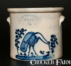 N.A. White & Son, Rare 2 Gal. N. A. WHITE & SON / UTICA, NY Stoneware Crock with Great Blue Heron Decoration, circa 1885, Stoneware