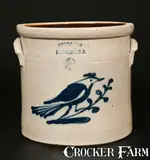White & Wood, Rare 2 Gal. WHITE & WOOD / BINGHAMTON, NY Stoneware Crock with Bird Decoration, circa 1880, Stoneware