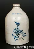 William Roberts, 1 Gal. W. ROBERTS / BINGHAMPTON, NY Stoneware Jug with Slip-Trailed Bird Decoration, circa 1865, Stoneware