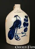N.A. White & Son, 2 Gal. N. A. WHITE & SON / UTICA, NY Stoneware Jug w/ Paddletail Bird and Upside-Down Maker's Mark, circa 1885, Stoneware