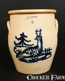 3 Gal. J. & E. NORTON / BENNINGTON, VT Stoneware Crock with Reclining Deer, Fence, and Tree Decoration by J. & E. Norton, circa 1855, Stoneware, sold Nov 2013