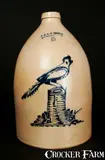 5 Gal. E. & L. P. NORTON / BENNINGTON, VT Stoneware Jug with Bird on Elaborate Stump Decoration by E & L P Norton, circa 1870, Stoneware, sold Nov 2013