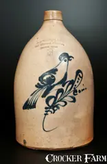 A.B. Wheeler, 3 Gal. A.B. WHEELER / BOSTON, MASS. Stoneware Jug with Bird Decoration, circa 1875, Stoneware
