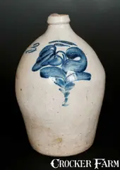 J.B. & A. Maxfield, Rare 3 Gal. J.B. & A. MAXFIELD / MILWAUKEE Stoneware Jug with Floral Decoration, mid 19th century, Stoneware
