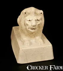 Moore Ceramics, Scarce Elaborate Glazed Pottery Lion by MOORE CERAMICS / UHRICHSVILLE, OH, early 20th century, Stoneware