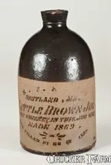S. T. Suit, Tanware Advertising Whiskey Jug for S. T. SUIT / SUITLAND, MD, New Geneva, PA, 1879, 1879, Stoneware