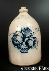 F. B. Norton, F. B. NORTON / WORCESTER, MASS 3 Gal. Stoneware Jug with Basket-of-Flowers Decoration, circa 1865, Stoneware