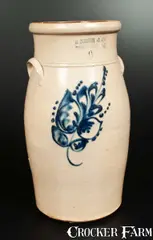E. Norton & Co., E. NORTON & CO. / BENNINGTON 4 Gal. Stoneware Churn with Foliate Decoration, circa 1885, Stoneware