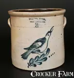 Fulper Bros, 3 Gal. FULPER BROS. / FLEMINGTON, NJ Stoneware Crock with Bird Decoration, fourth quarter 19th century, Stoneware