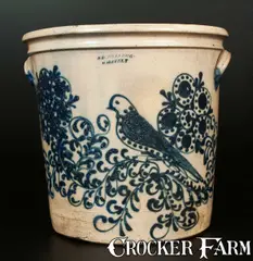 S. D. Kellogg, S. D. KELLOGG / WHATELY Stoneware Flowerpot with Elaborate Mourning Dove and Floral Design, circa 1851-1853, Stoneware