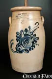 4 Gal. NEW YORK STONEWARE CO. / FORT EDWARD, N.Y. Stoneware Churn with Floral Decoration by New York Stoneware Co., circa 1875, Stoneware, sold Nov 2013