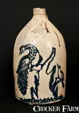 NEW YORK STONEWARE CO. / FORT EDWARD, NY Stoneware Jug w/ Unusual Birds on Stump Decoration by New York Stoneware Co., circa 1875, Stoneware, sold Nov 2013