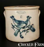 J.A. & C.W. Underwood, 5 Gal. J.A. & C.W. UNDERWOOD / FORT EDWARD, NY Stoneware Crock with Double Bird Decoration
