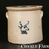 Rare F. T. WRIGHT / TAUNTON, MASS. 2 Gal. Stoneware Crock with Stenciled Stag's Head Decoration by F.T. Wright, circa 1870, Stoneware, sold Nov 2013