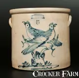 Haxstun & Co., 5 Gal. HAXSTUN & CO. / FORT EDWARD, NY Stoneware Crock with Double-Bird-on-Stump Decoration