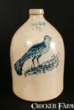 Ottman & Co., 3 Gal. HAXSTUN, OTTMAN & CO. / FORT EDWARD, NY Stoneware Jug with Detailed Bird Decoration