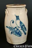 Underwood, 5 Gal. UNDERWOOD / FORT EDWARD, NY Stoneware Churn with Bird Decoration, circa 1865, Stoneware