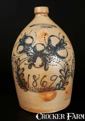 Hubbell & Cheesebro, Rare 5 Gal. HUBBELL & CHEESEBRO / GEDDES, NY Dated 1869 with Unusual Decoration, 1869, Stoneware