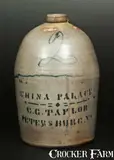 China Palace, 2 Gal. CHINA PALACE / C.G. TAYLOR / PETERSBURG, VA Stoneware Advertising Jug, circa 1875, Stoneware
