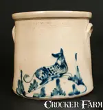 Adam Caire, 4 Gal. ADAM CAIRE / PO'KEEPSIE, NY Stoneware Crock with Reclining Dog Decoration, circa 1885, Stoneware