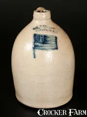 H.M. Whitman, Rare H.M. WHITMAN / HAVANA, NY Stoneware Jug with Slip-Trailed American Flag Decoration, circa 1860-1862, Stoneware