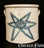 A.O. Whittemore, 5 Gal. A. O. WHITTEMORE / HAVANA, N.Y. Stoneware Crock with Floral and Starbust Decoration