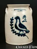 T. Harrington, Rare 2 Gal. T. HARRINGTON / LYONS Stoneware Crock with Bird-on-Branch Decoration, circa 1860, Stoneware