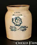 C. Hart, C. HART / SHERBURNE 1 Gal. Stoneware Crock with Slip-Trailed Floral Decoration, circa 1853-1858, Stoneware