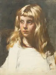 Curt Rüger, Portrait Sketch Of A Girl, Oil on canvas laid to board