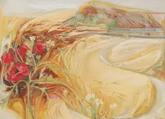 Penny Mclean, Poppies By Walltown Crags, oil on canvas, framed