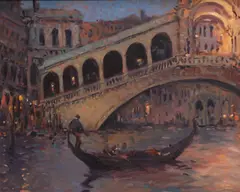 Ken Moroney, The Rialto Bridge, Venice, oil on board