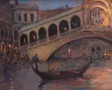 Ken Moroney, The Rialto Bridge, Venice, oil on board