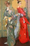Valeriy Grindnev, Geisha Girls, mixed media on board